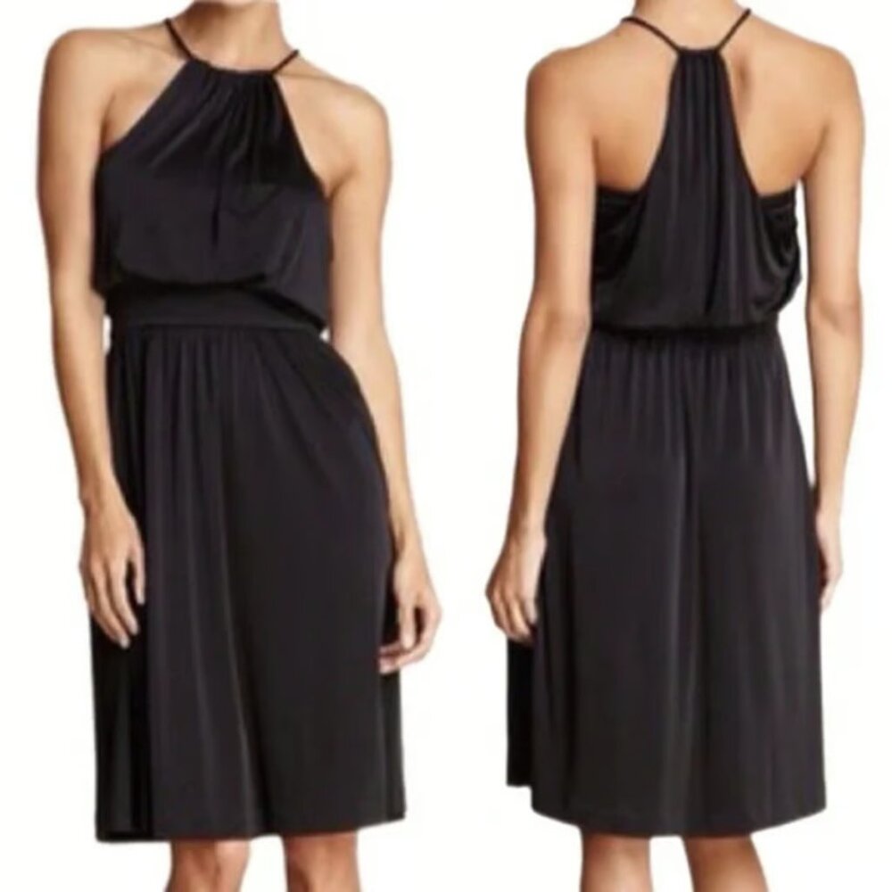 *NWOT* HALSTON HERITAGE Black Shirred Halter Dress 6